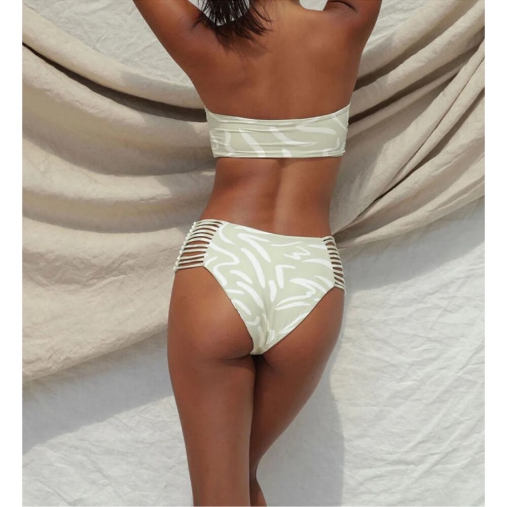 2/$80 NWT Stone Fox Swim Simone Bikini Bottom - Aloe Lines Light Green - Picture 3 of 5